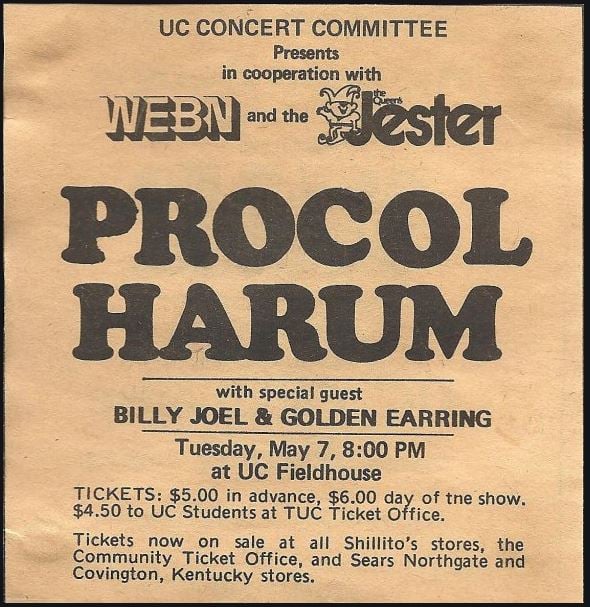 Procul Harum with Golden Earring show ticket May 07 1974 Cincinatti - Cincinatti University